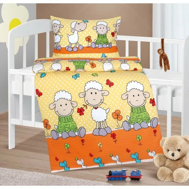 Bellatex Pościel dziecięca z krepy Agata Owcażółta 90 x 135 cm, 45 x 60 cm