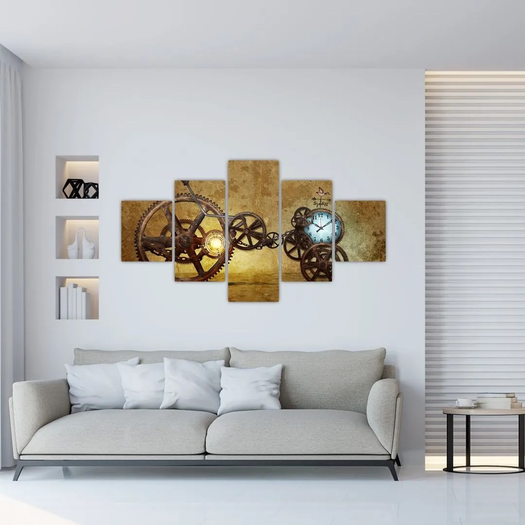 Obraz starych mechanizmów zegarowych (125x70 cm)
