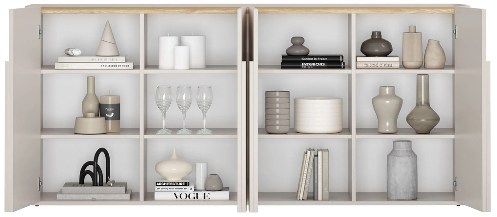 Komoda Amilio 200 cm czterodrzwiowa - kaszmir / dąb olejowany / uchwyty kaszmir