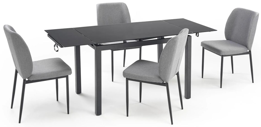 JASPER stół + 4 krzesła SZKLANY STÓŁ tapicerowane krzesła tkanina szare