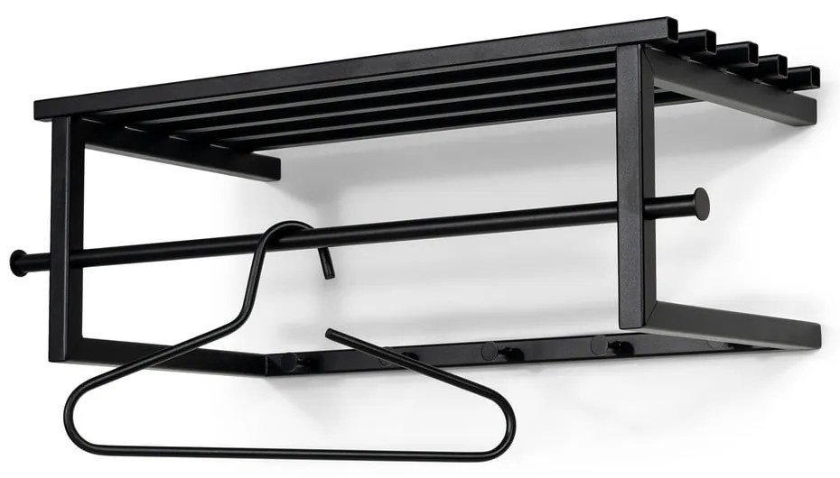 Czarny metalowy wieszak ścienny z półką 76 cm Marco – Spinder Design