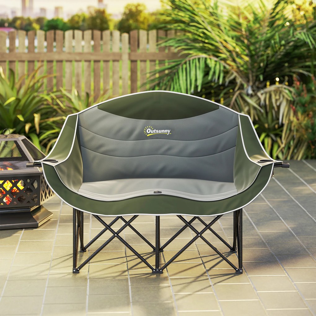 Outsunny Składany Fotel 2-osobowy Krzesło Kempingowe z Torbą Transportową, Wytrzymałość do 250 kg, Zielony | Aosom PL