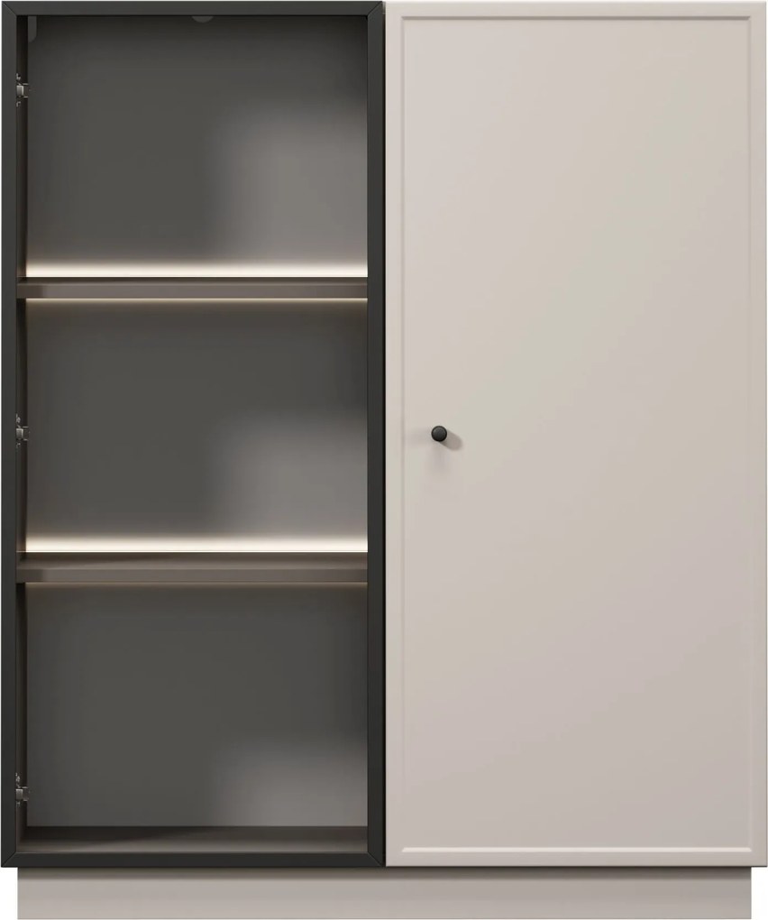 Witryna Lorini 100 cm dwudrzwiowa na cokole - kaszmir / czarny uchwyt