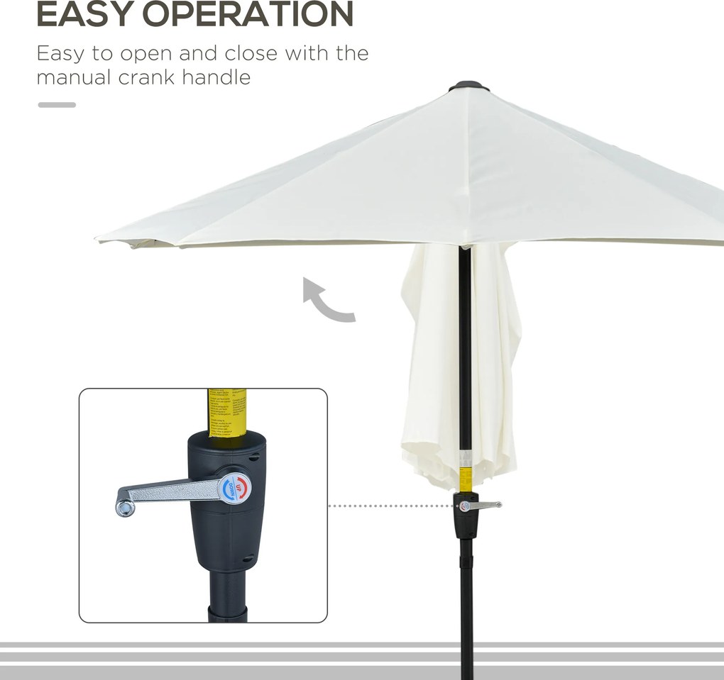 Outsunny Półokrągły Parasol 1,9 x 2 m Podwójny Parasol z Ręczną Korbą, Kremowy | Aosom PL