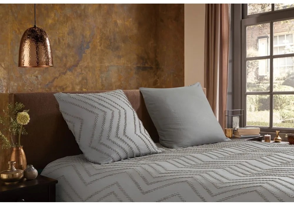 Szarobrązowa pościel jednoosobowa z mikrowłókna 140x220 cm Pure Zigzag – Good Morning