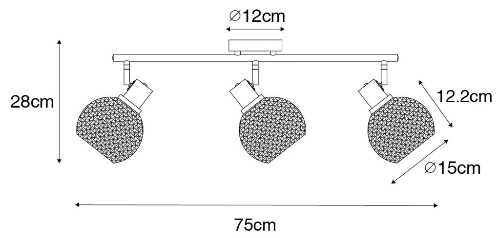 Designerski reflektor czarny z przydymionym szkłem 3-światła - Chico