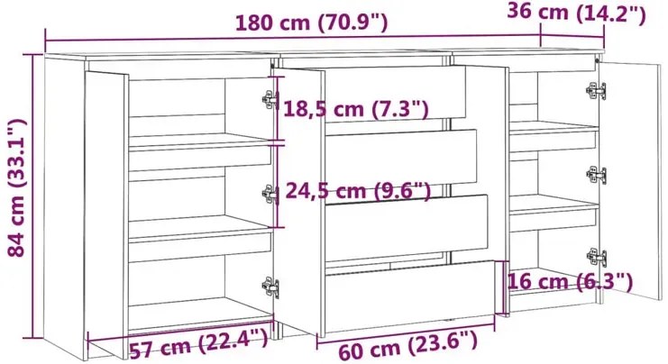 Biały komplet 3 sztuk szafek drewnianych - Ellonel