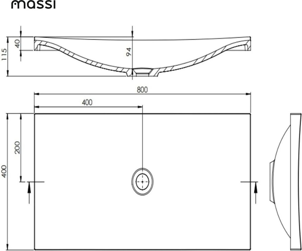 Umywalka wpuszczana w blat biała błyszcząca z konglomeratu bez otworu na baterię OTSE | Różne rozmiary : Rozmiar - 80 x 40 cm