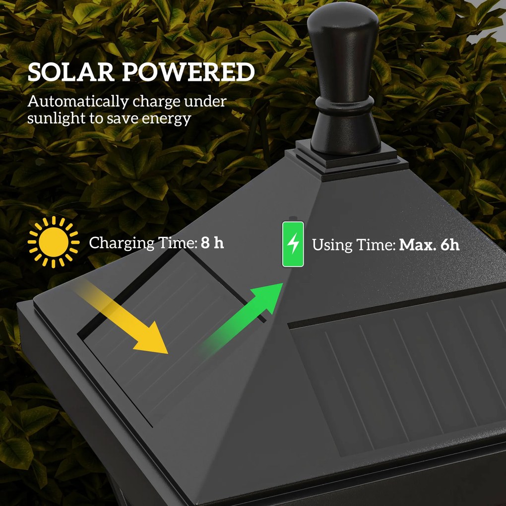 Outsunny Latarnia solarna ogrodowa 127 cm – zimne białe LED, czujnik zmierzchu, IP44