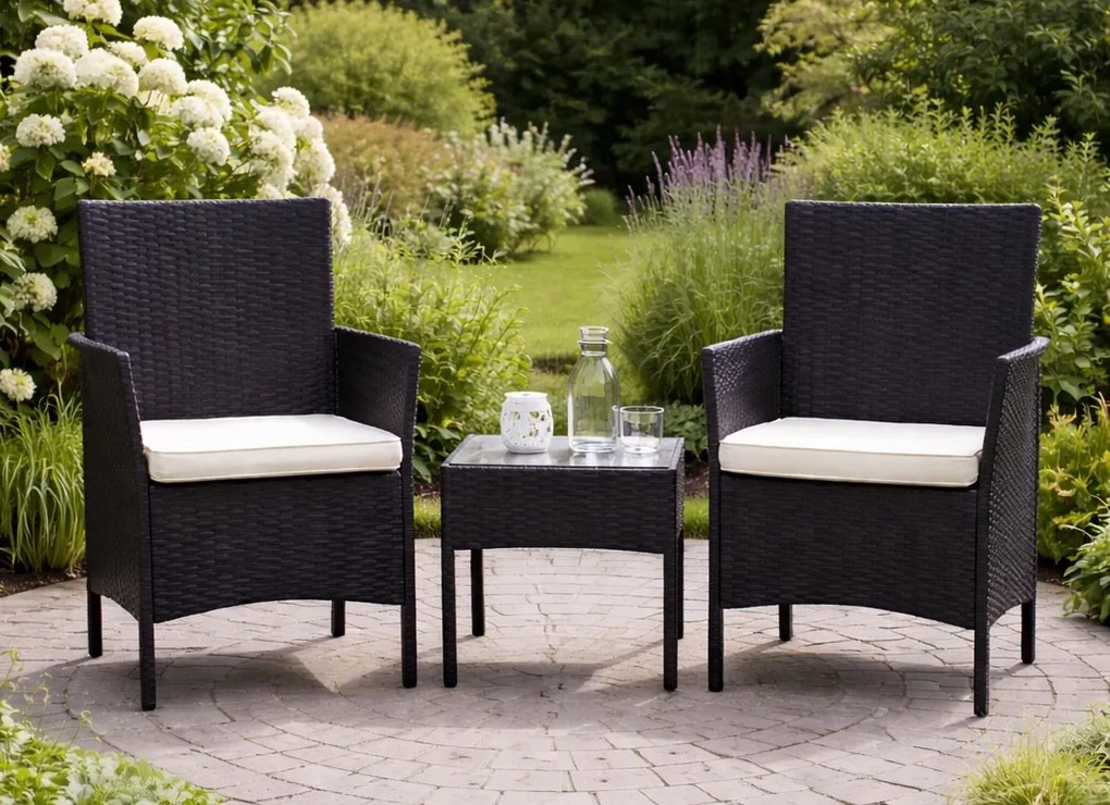 Zestaw mebli ogrodowych Livora 0213 - 2 krzesła i stolik kawowy, kolor czarny