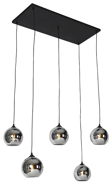Lampa wisząca w stylu art deco czarna z przydymionym szkłem 5-światłowa - Wallace ArtDeco Oswietlenie wewnetrzne