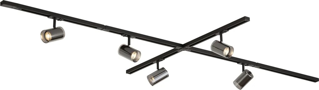 Nowoczesny system szynowy czarny z 5 reflektorami 1-fazowymi - Iconic Lloyd