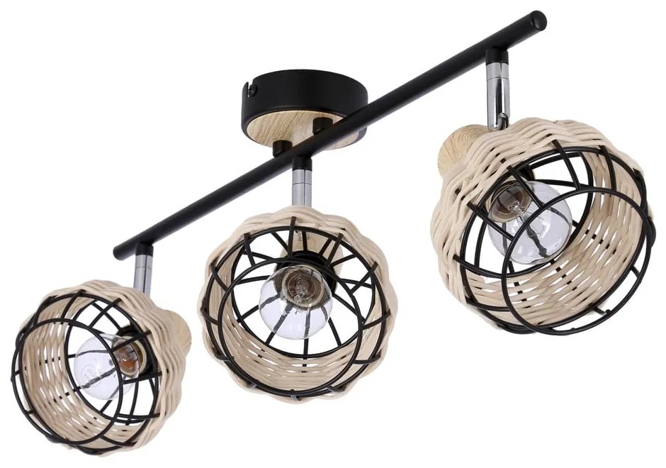 Czarno-kremowa lampa sufitowa z metalowo-rattanowym kloszem ø 12 cm Tajga – Candellux Lighting