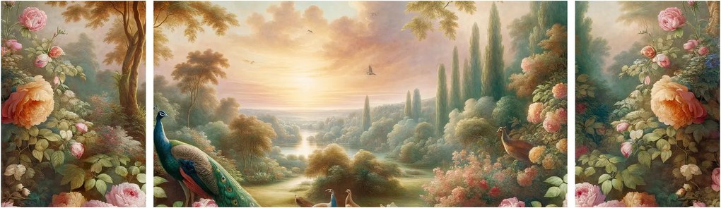 Obraz - Pawie w ogrodzie (170x50 cm)