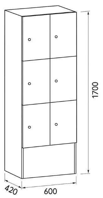 Drewniana szafka skrytkowa S5, 6 schowków, 1700 x 600 x 420 mm, zamek cylindryczny, buk