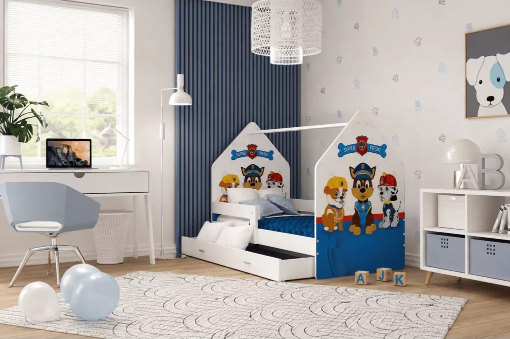 Łóżko dziecięce Fribo 80x160/180 z szufladą barierką i stelażem MDF białe