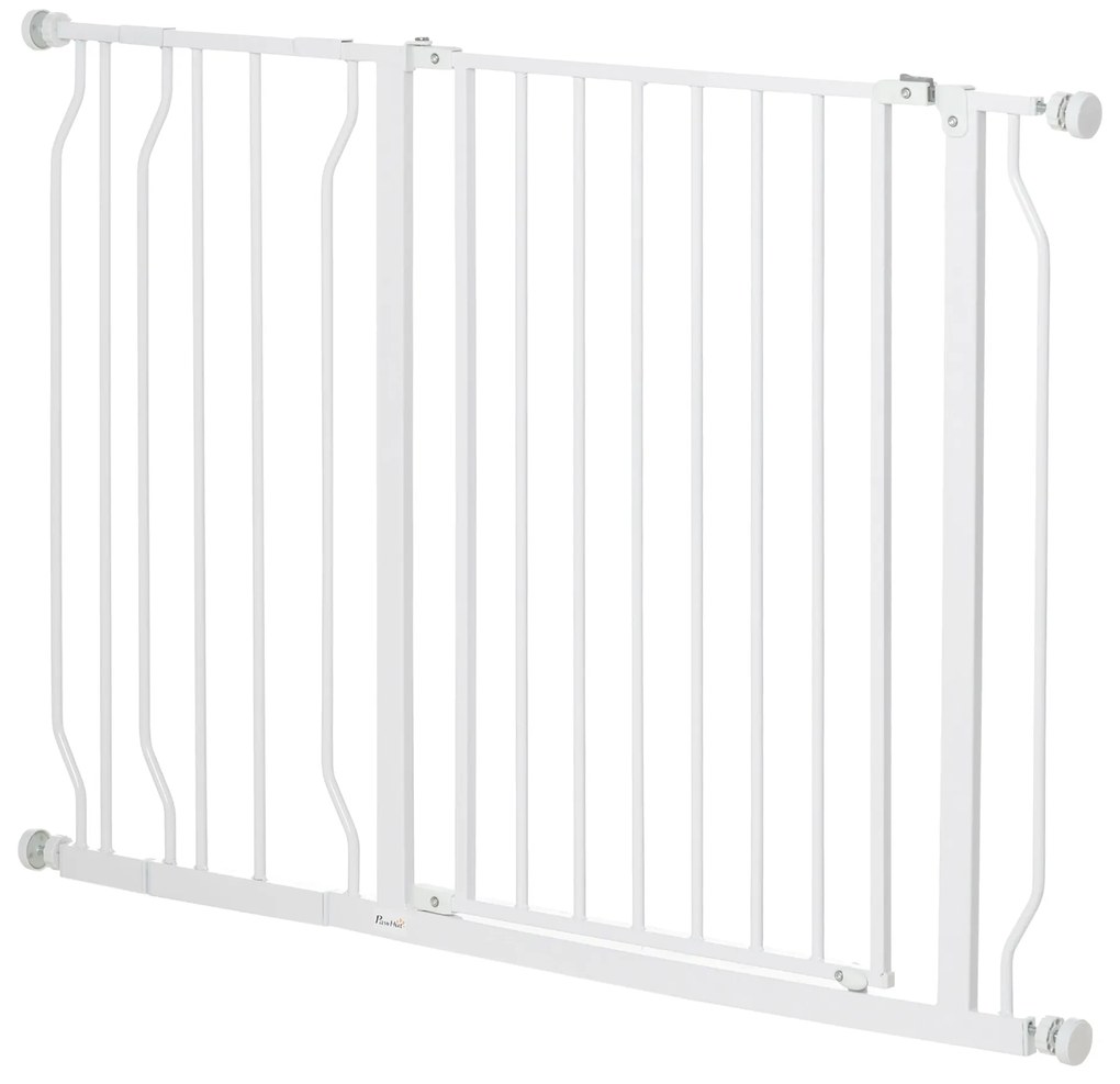 PawHut Bramka Ochronna dla Psów, Montaż na Zacisk, Regulowana Długość, Stal/ABS, 75-115 x 76cm, Biała