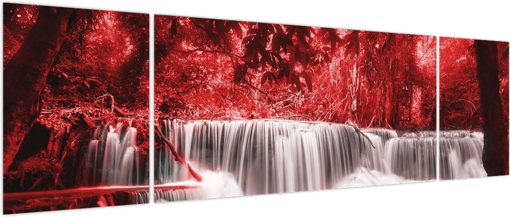 Obraz - Wodospad, czerwony (170x50 cm)