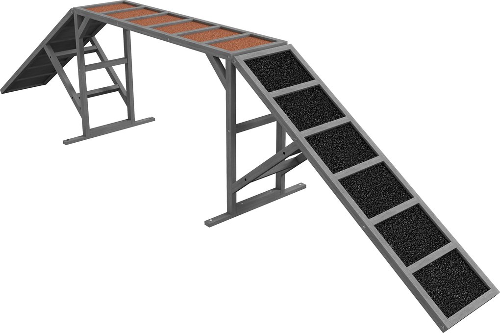 PawHut Rampa agility dla psów z listwami zabezpieczającymi, antypoślizgową powierzchnią, odporna na warunki atmosferyczne, do 40 kg, 325x55x69 cm, szara | Aosom PL