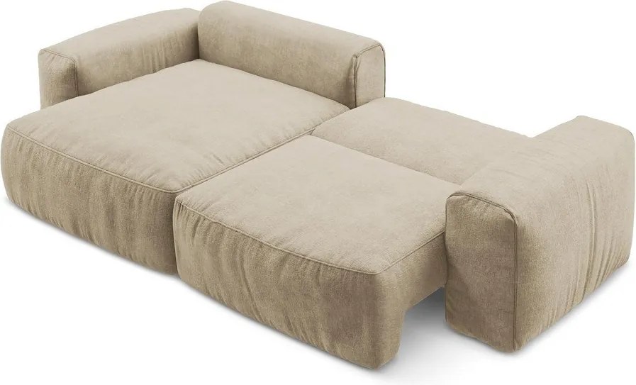 Jasnobrązowy rozkładany narożnik z tkaniny szenilowej (lewostronny/z szezlongiem) Kuki – Makamii