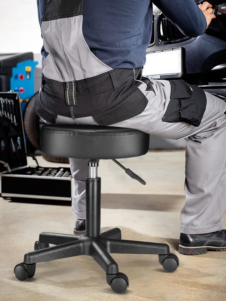 Taboretka na kółkach BONY, Ø35cm, czarna Casaria