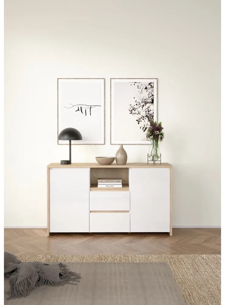 Biało-naturalna komoda w dekorze dębu 149x84x48 cm Next – Tvilum