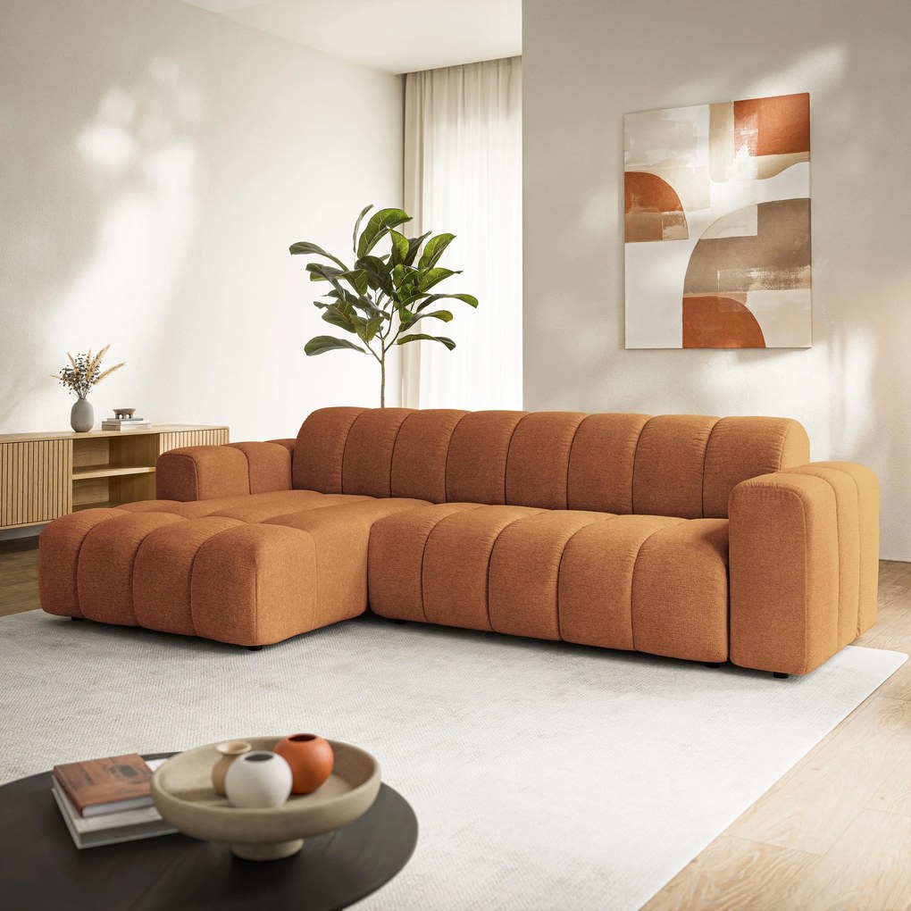 Masseno Narożnik SETIA Lewostronny L-Kształtny, Nowoczesna Sofa narożna, Tkanina Strukturalna - Miedziany, ARAGON 56