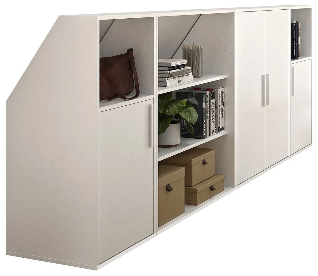 Szafka ze skosem 4-drzwiowa z 2 półkami i 2 wnękami - Biały - ADEZIO