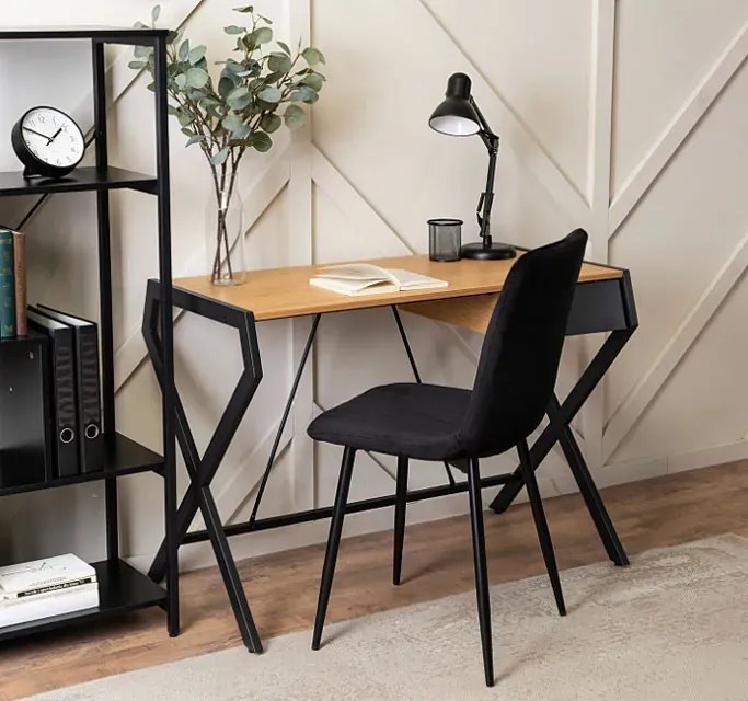Biurko loft na metalowych nogach z szufladą dąb złoty + czarny - Helio