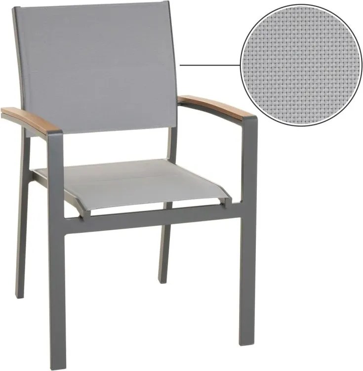 Zestaw 4 stohowalnych krzeseł tarasowych, aluminium, szare