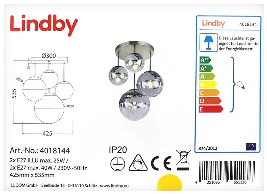 Lindby - Plafon RAVENA 2xE27/40W/230V + 2xE27/25W/230V