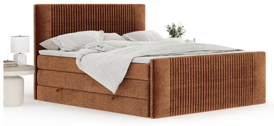Pomarańczowe łóżko kontynentalne ze schowkiem 200x200 cm Bergamo – Maison de Rêve