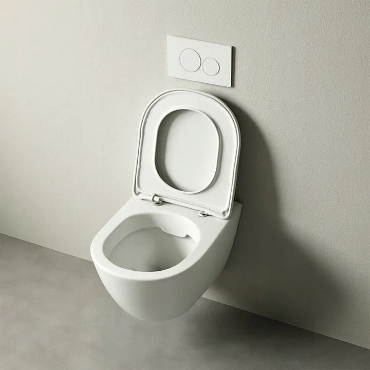 Miska WC biała rimless z deską wolnoopadającą duroplast – toaleta podwieszana z wirowym spłukiwaniem