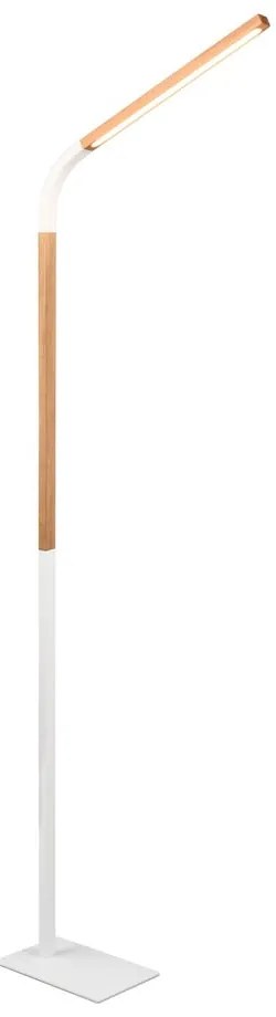 Biała lampa stojąca LED z drewnianym kloszem (wys. 169,5 cm) Norris – Trio