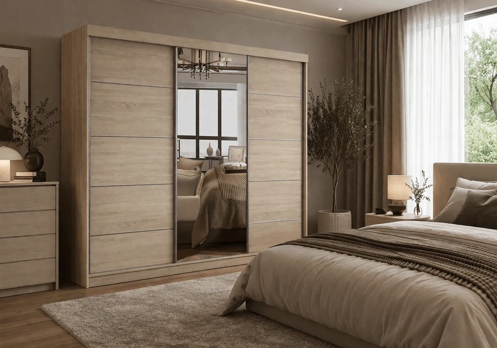 Szafa przesuwna LYON z lustrem 250 cm sonoma