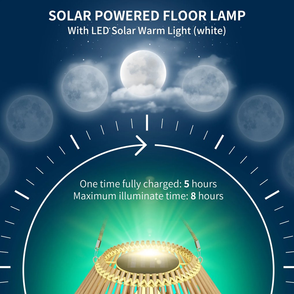 Outsunny Lampa solarna z rattanu do ogrodu Wodoodporna z czujnikiem światła Design bębna Stal żółta | Aosom PL