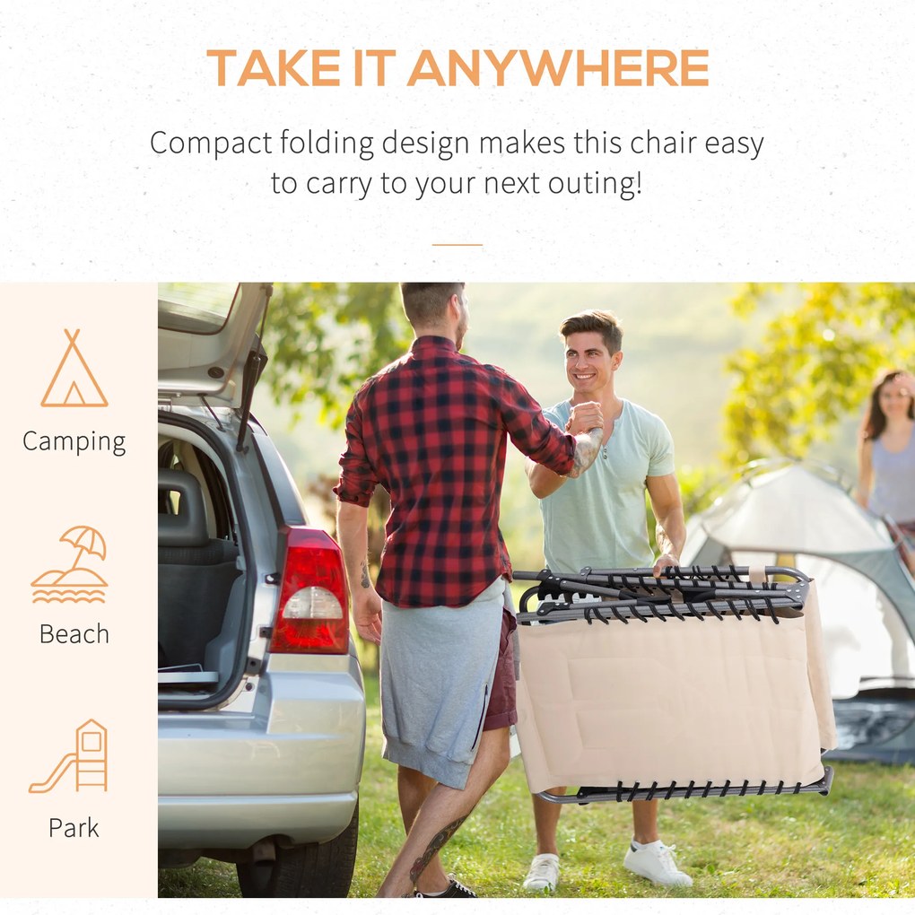 Leżanka składana Outsunny, ogrodowa z poduszką, z regulowanym oparciem na 5 pozycji, z tkaniny Oxford, 188 x 57 x 30 cm, Beżowa