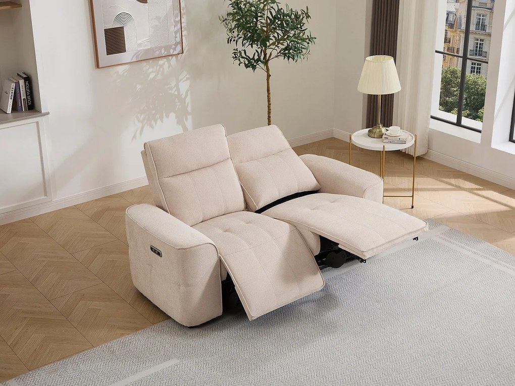 Kanapa 2-osobowaz elektryczną funkcją relaksu  z beżowej tkaniny szenilowej SCAMOCO