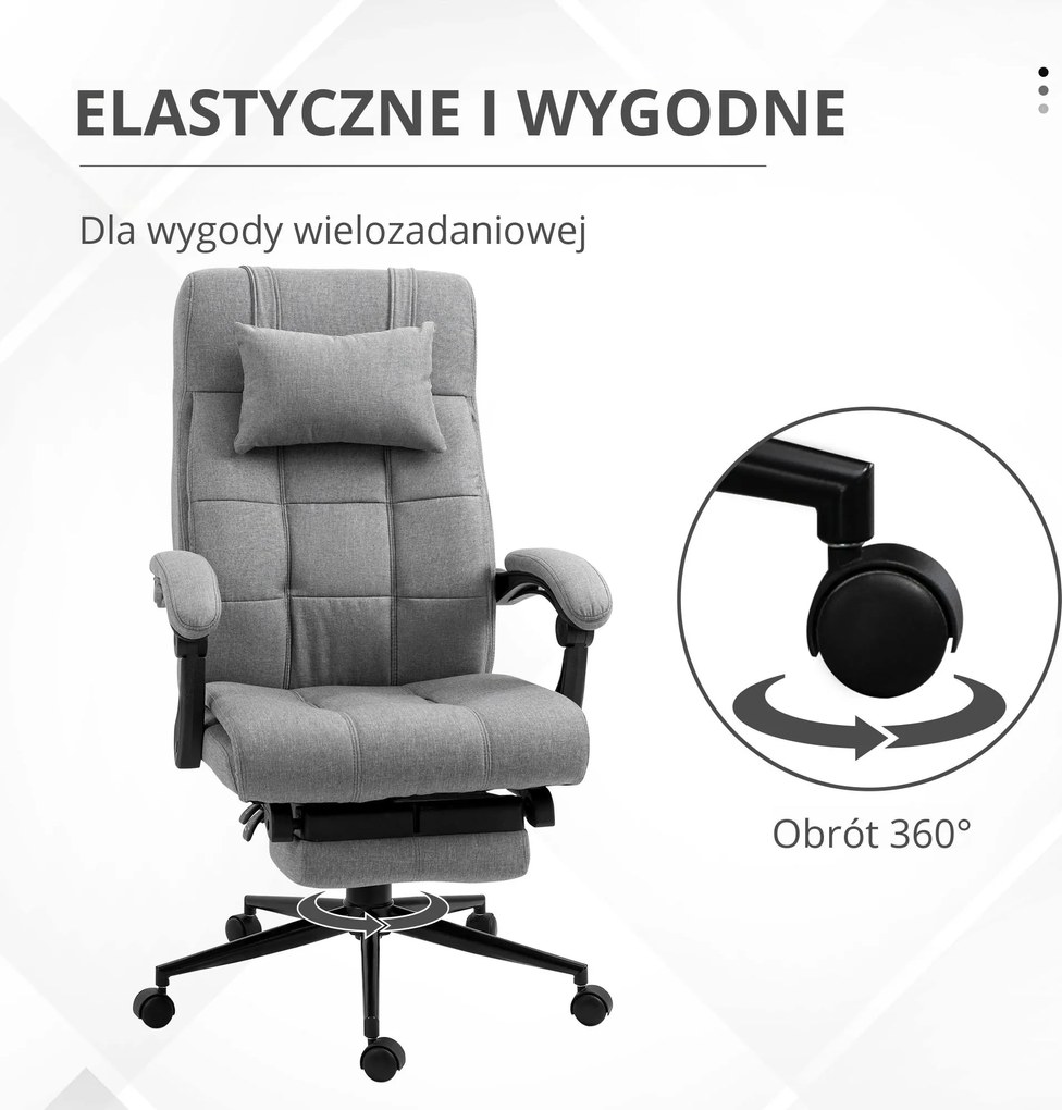 Vinsetto Fotel biurowy z podnóżkiem szary ergonomiczny regulowany 66x70x124 cm | Aosom PL