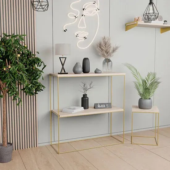 Konsola pod lustro dąb sonoma + złoty S7-P05