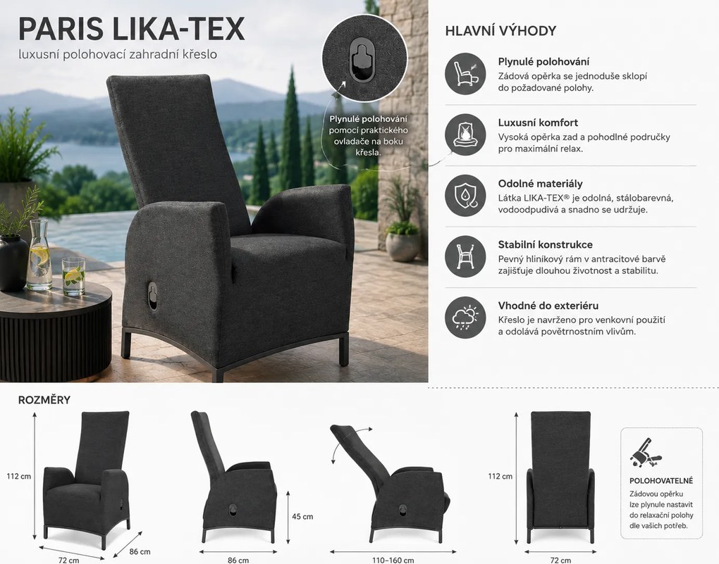 Doppler PARIS LIKA-TEX® regulowany fotel ogrodowy antracyt