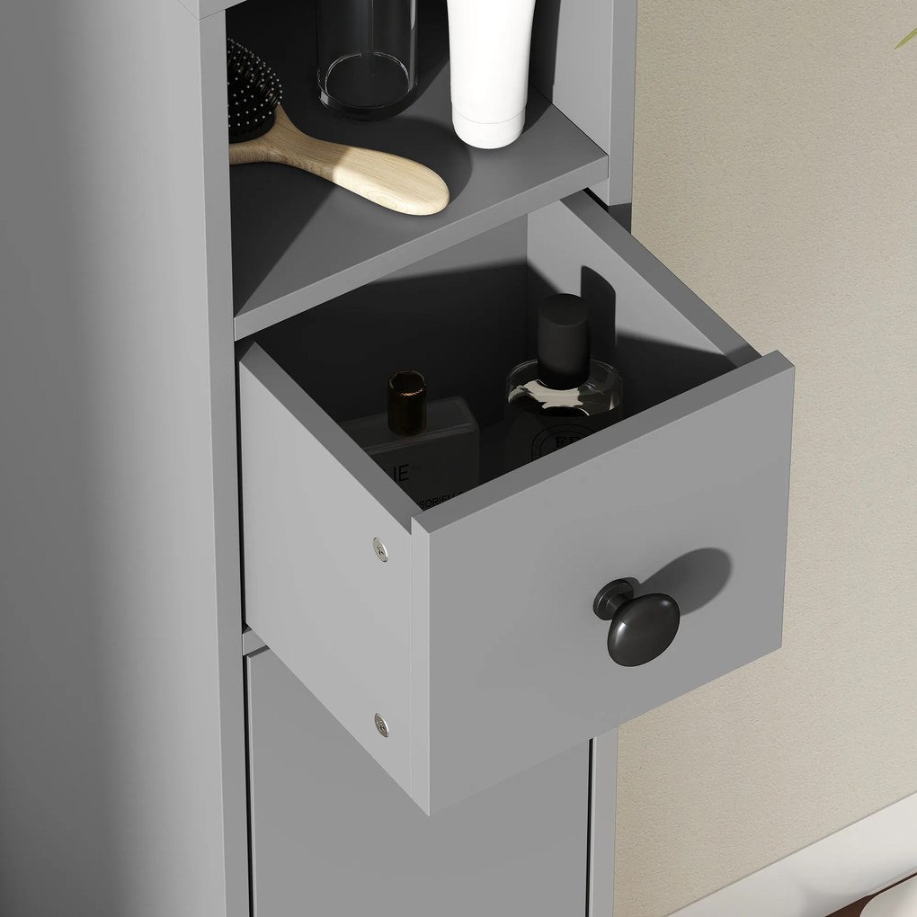 kleankin Szafka łazienkowa, 4 półki, szuflada, płyta wiórowa, smukły design, szara | Aosom PL