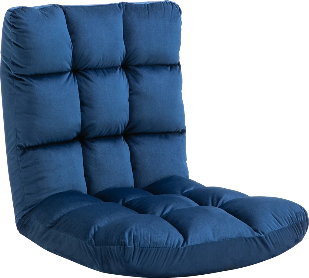 HOMCOM Sofa podłogowa z materacem Niebieska Regulowane oparcie Pluszowy materiał dla gości 55x71x53,5 cm | Aosom PL