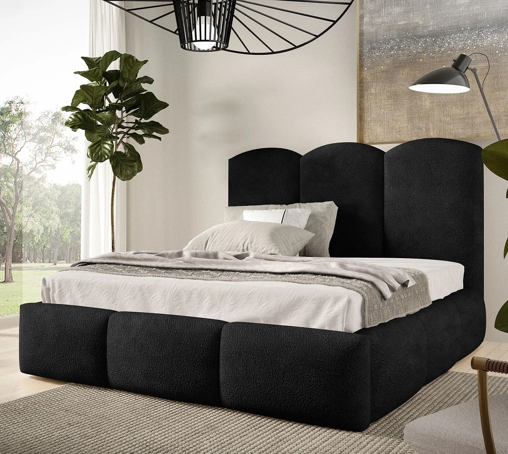 Czarne nowoczesne łóżko chmurka boucle 5 rozmiarów N5-F85