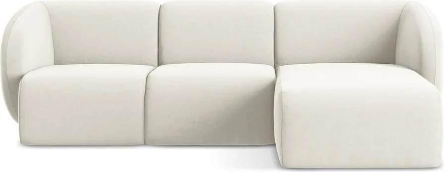 Beżowy aksamitny narożnik (prawostronny/z szezlongiem) Lani – Makamii