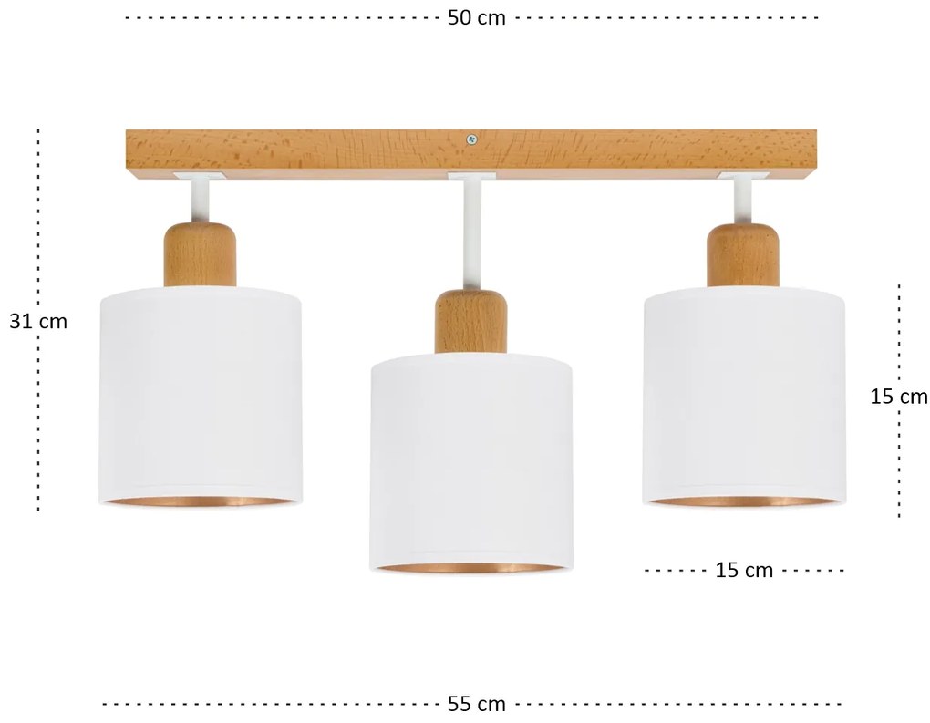 Biała lampa sufitowa, trzypunktowy spot CL-DWE50x7BU-WE z drewna E27