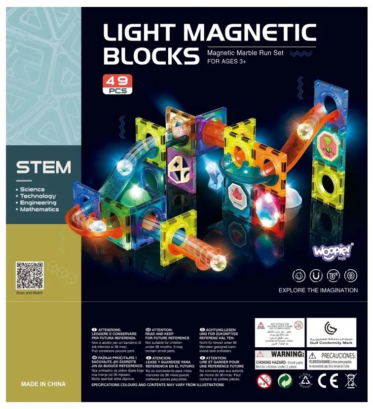 Woopie klocki magnetyczne tor kulkowy świetlny 49 el.