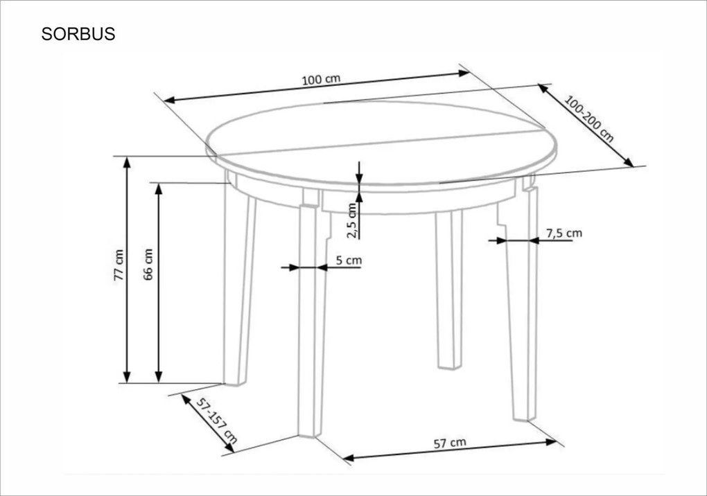 Okrągły rozkładany stół do jadalni Sorbus Halmar, dąb naturalny / czarny