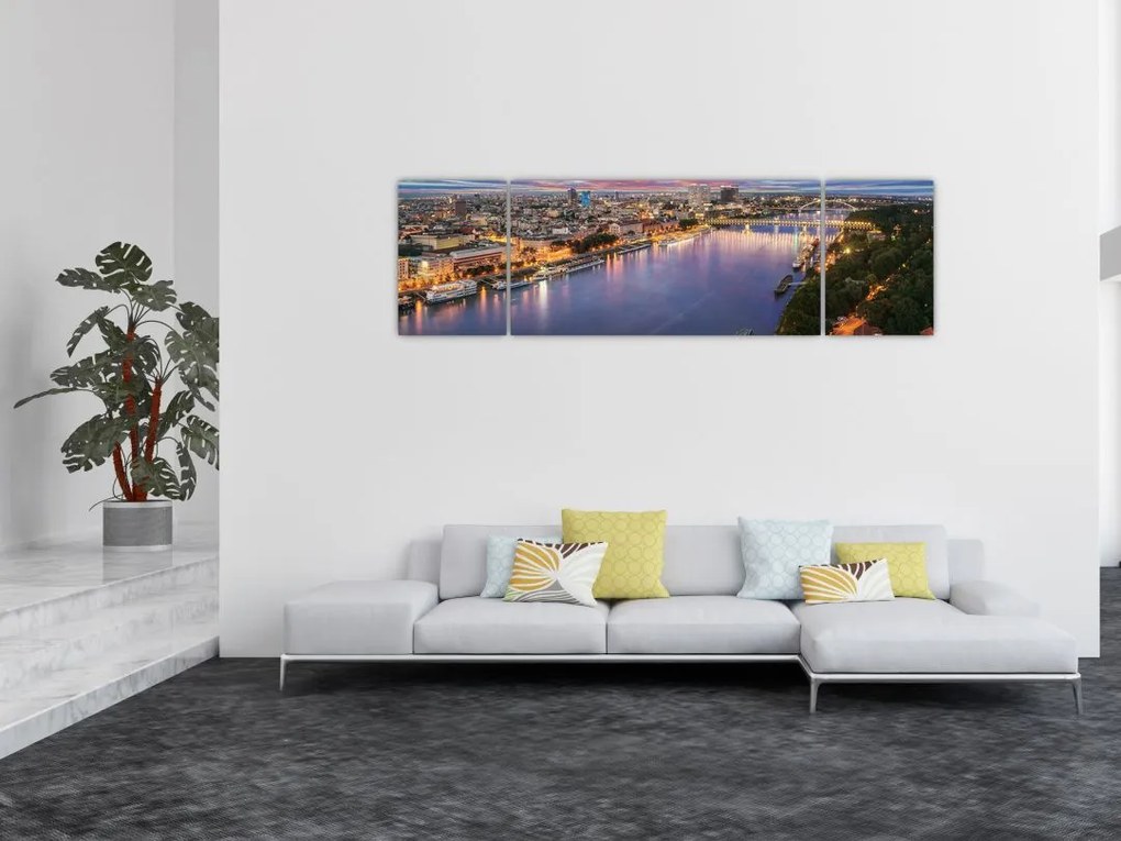 Obraz nocnego miasta Bratysławy z rzeką (170x50 cm)