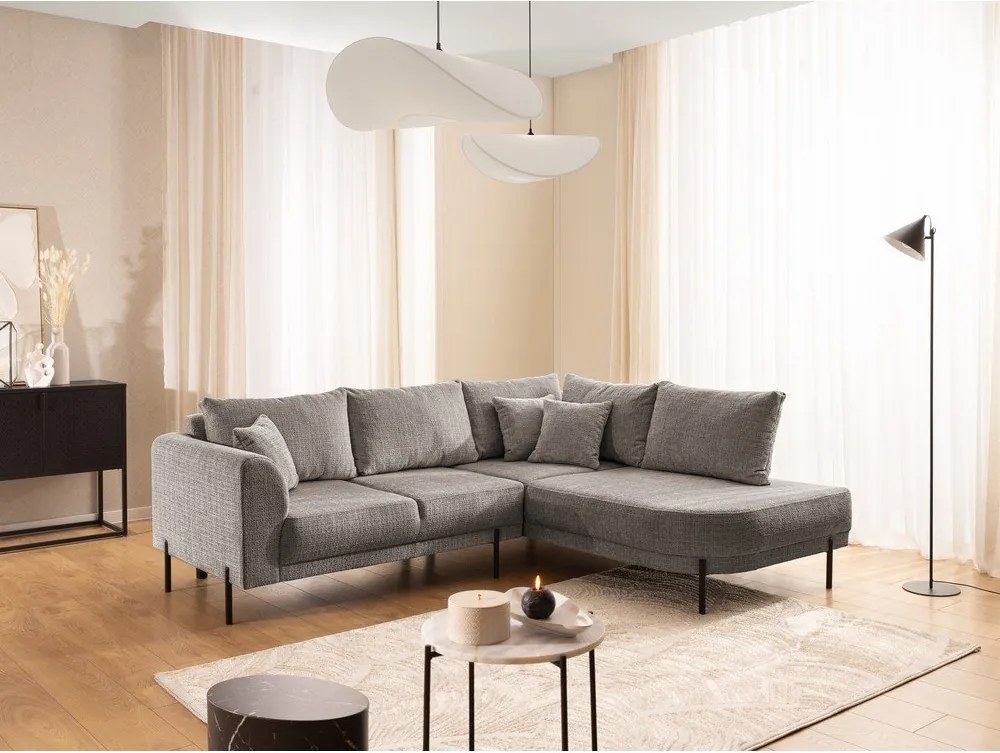 Szarobrązowy narożnik z tkaniny szenilowej (prawostronny/w kształcie litery L) Mauris – Ropez